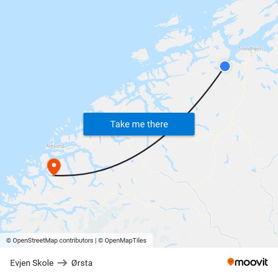 Evjen Skole to Ørsta map