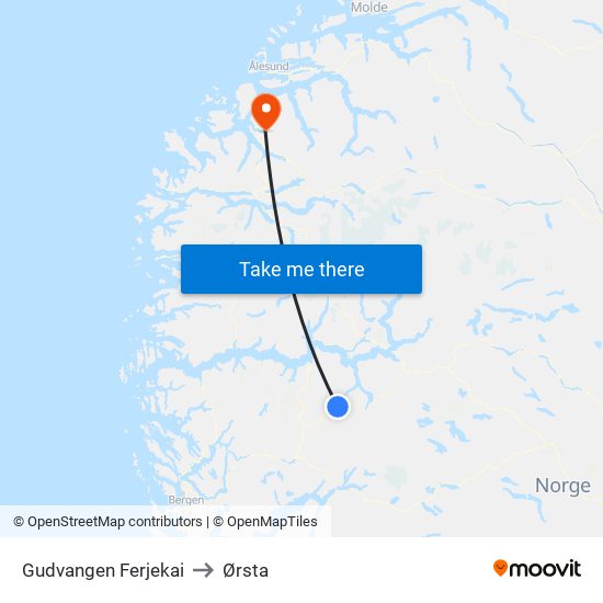 Gudvangen Ferjekai to Ørsta map