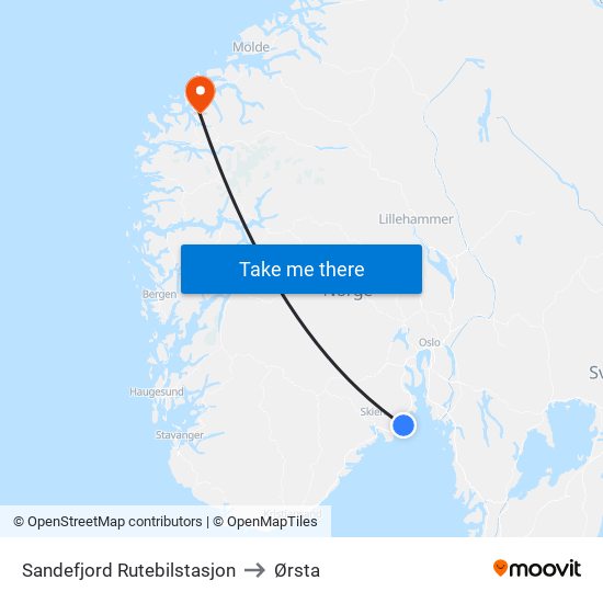 Sandefjord Rutebilstasjon to Ørsta map