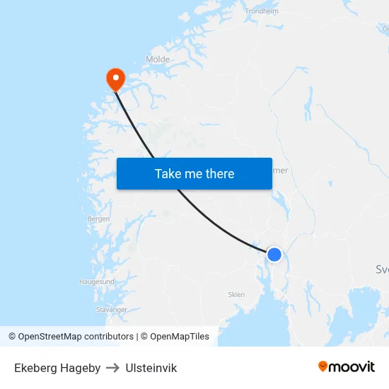 Ekeberg Hageby to Ulsteinvik map