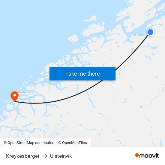 Krøykesberget to Ulsteinvik map