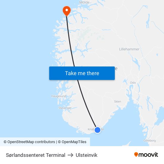 Sørlandssenteret Terminal to Ulsteinvik map