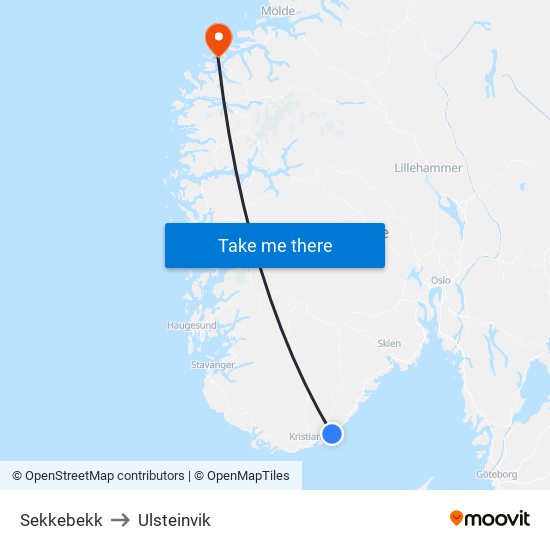 Sekkebekk to Ulsteinvik map