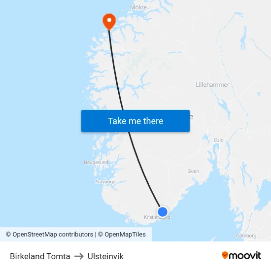 Birkeland Tomta to Ulsteinvik map