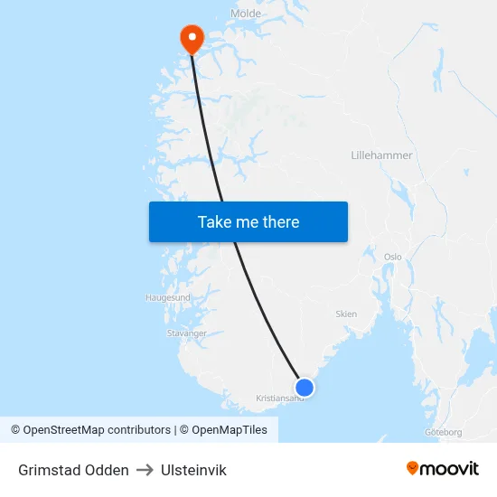 Grimstad Odden to Ulsteinvik map