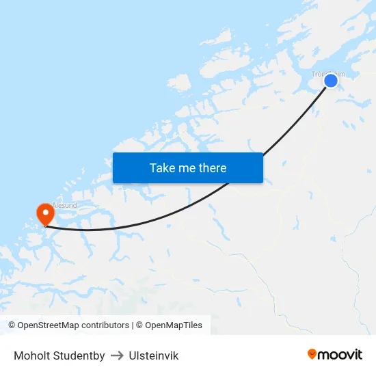 Moholt Studentby to Ulsteinvik map