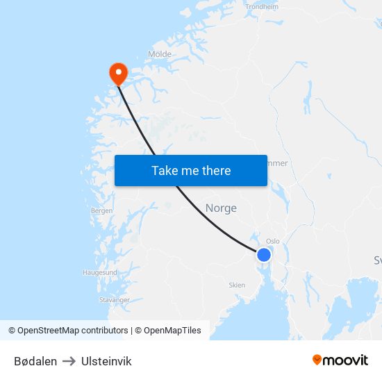 Bødalen to Ulsteinvik map