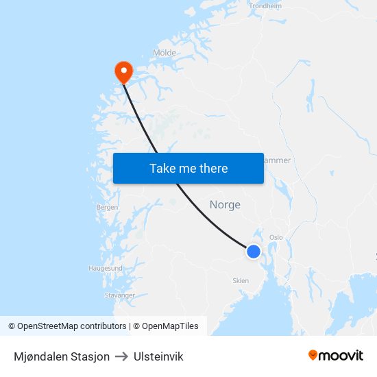 Mjøndalen Stasjon to Ulsteinvik map