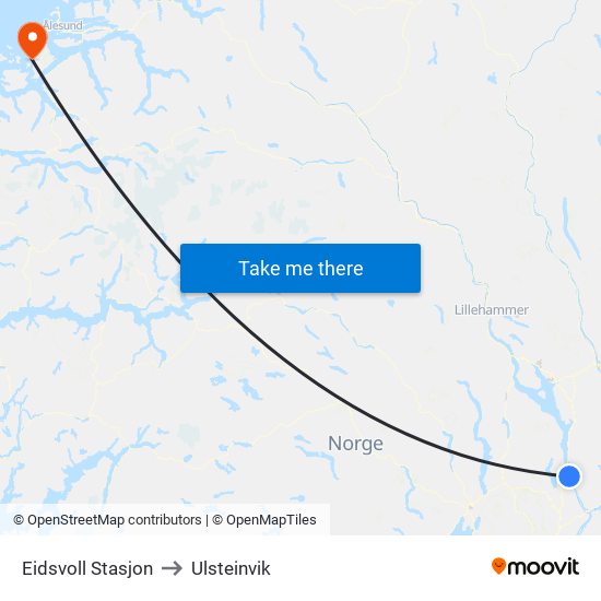 Eidsvoll Stasjon to Ulsteinvik map