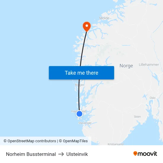 Norheim Bussterminal to Ulsteinvik map