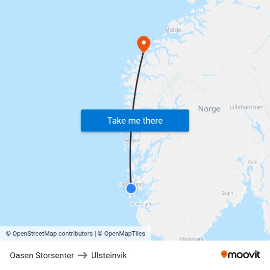 Oasen Storsenter to Ulsteinvik map