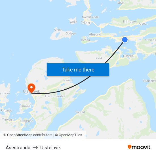 Åsestranda to Ulsteinvik map