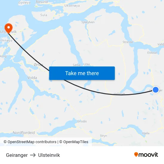 Geiranger to Ulsteinvik map