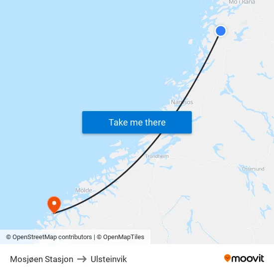 Mosjøen Stasjon to Ulsteinvik map