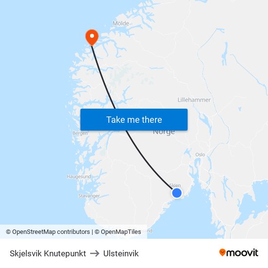 Skjelsvik Knutepunkt to Ulsteinvik map