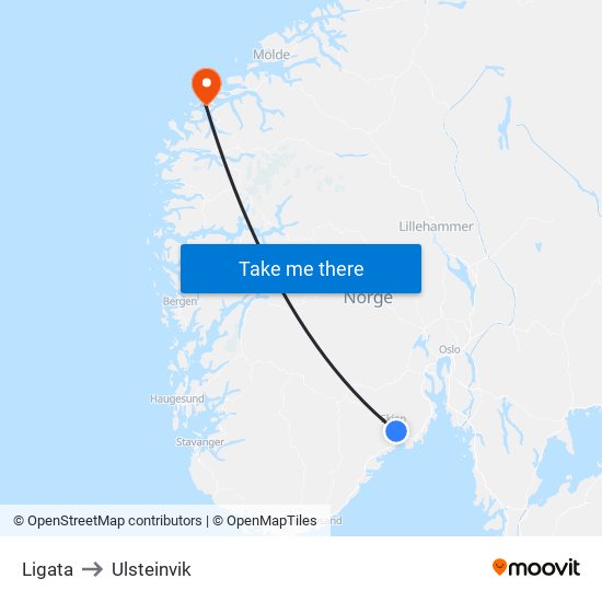 Ligata to Ulsteinvik map