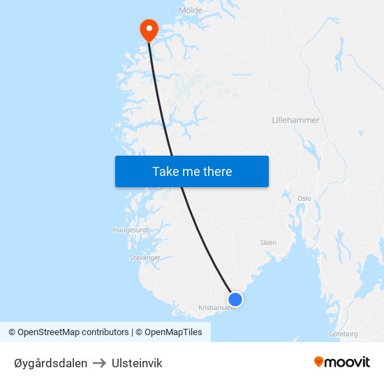 Øygårdsdalen to Ulsteinvik map