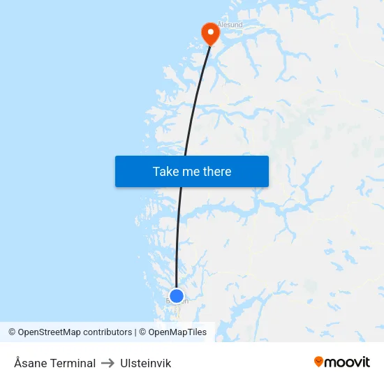 Åsane Terminal to Ulsteinvik map