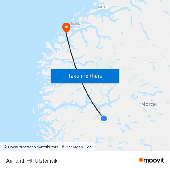 Aurland to Ulsteinvik map