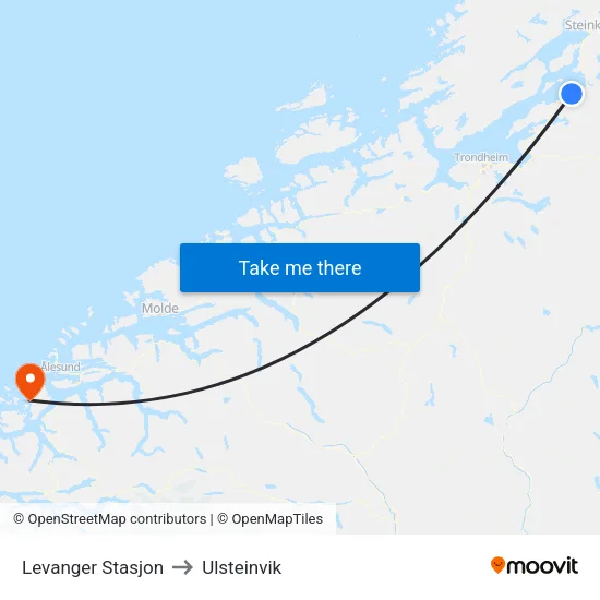 Levanger Stasjon to Ulsteinvik map