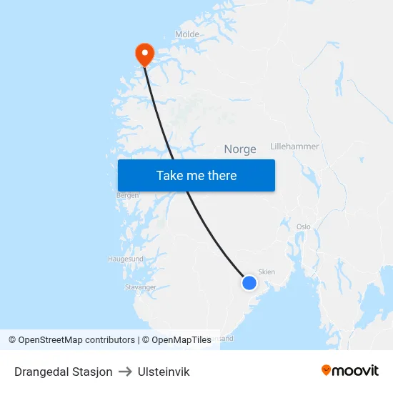 Drangedal Stasjon to Ulsteinvik map