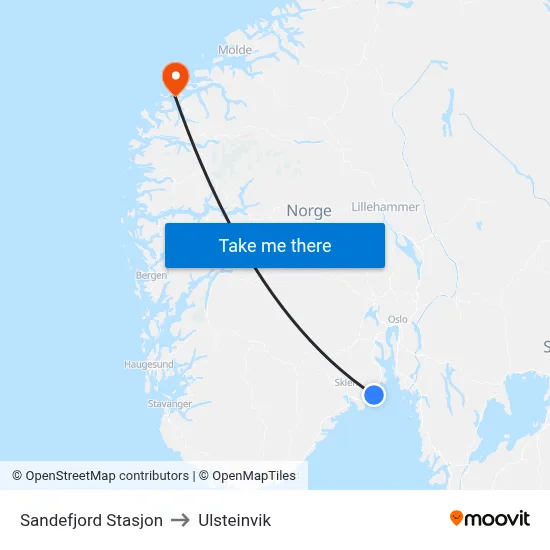 Sandefjord Stasjon to Ulsteinvik map