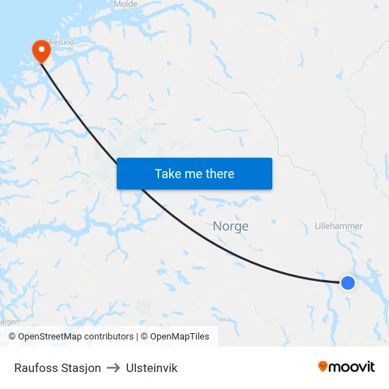 Raufoss Stasjon to Ulsteinvik map