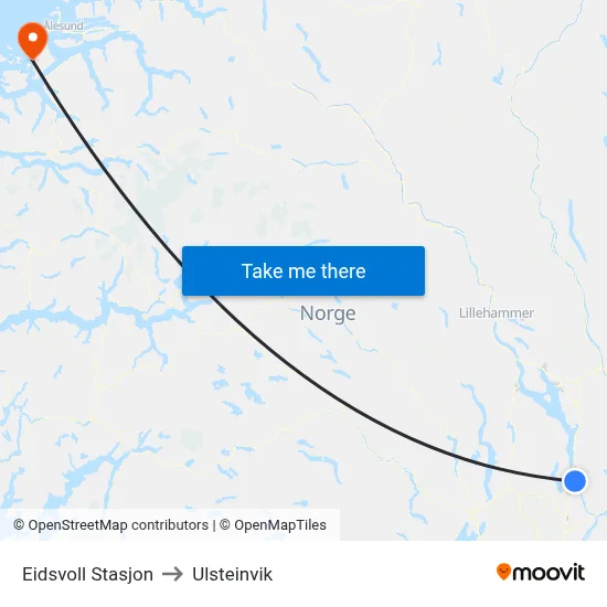 Eidsvoll Stasjon to Ulsteinvik map