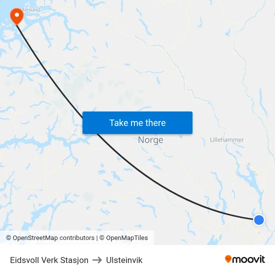 Eidsvoll Verk Stasjon to Ulsteinvik map