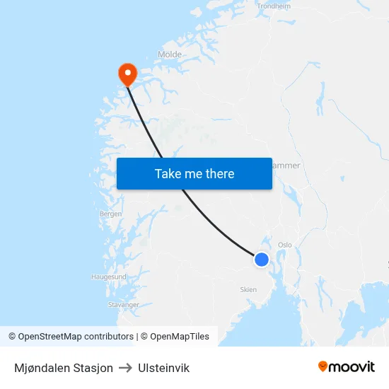 Mjøndalen Stasjon to Ulsteinvik map