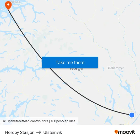 Nordby Stasjon to Ulsteinvik map