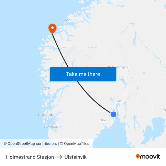 Holmestrand Stasjon to Ulsteinvik map