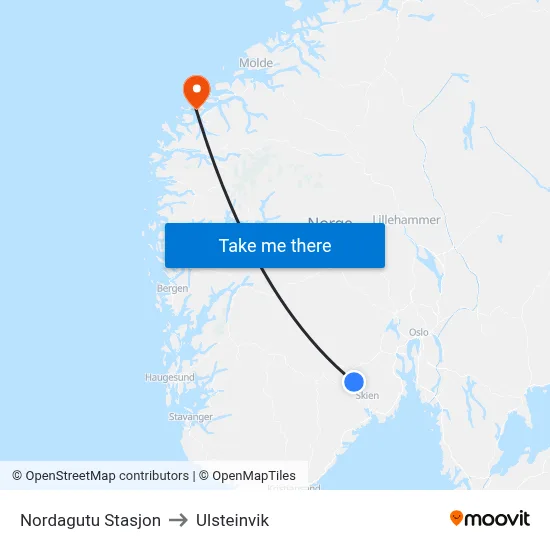 Nordagutu Stasjon to Ulsteinvik map