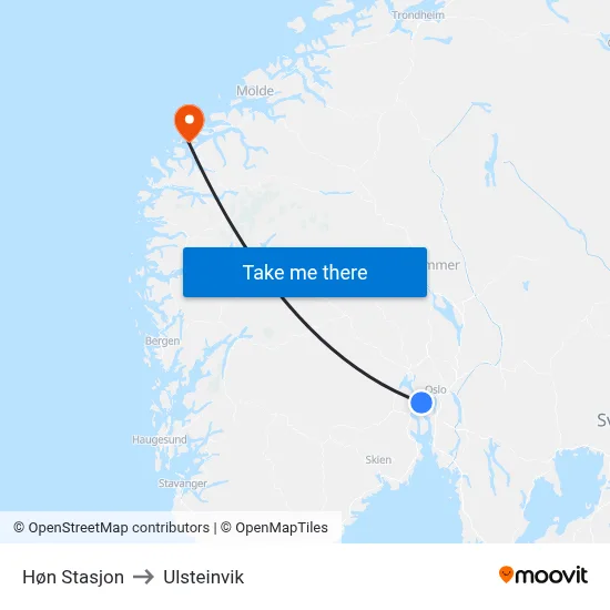 Høn Stasjon to Ulsteinvik map