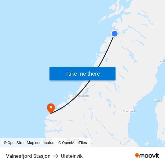 Valnesfjord Stasjon to Ulsteinvik map