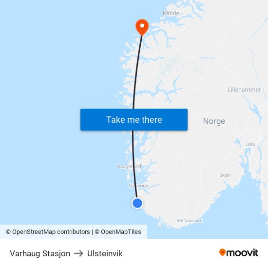 Varhaug Stasjon to Ulsteinvik map