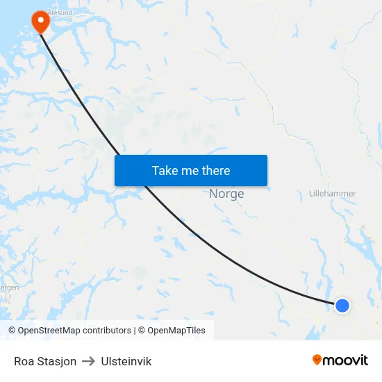 Roa Stasjon to Ulsteinvik map