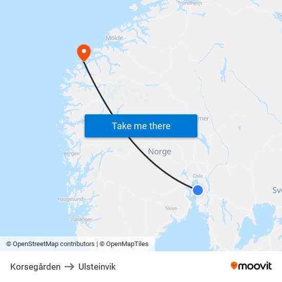 Korsegården to Ulsteinvik map