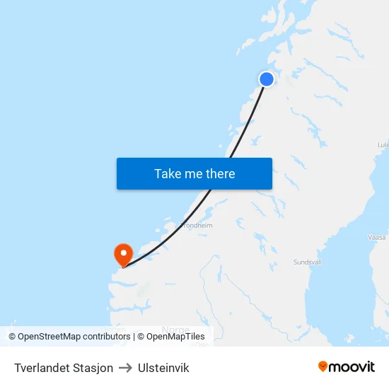 Tverlandet Stasjon to Ulsteinvik map