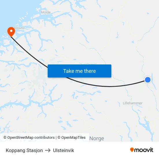 Koppang Stasjon to Ulsteinvik map
