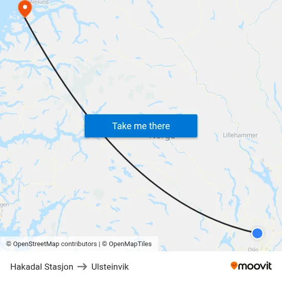 Hakadal Stasjon to Ulsteinvik map