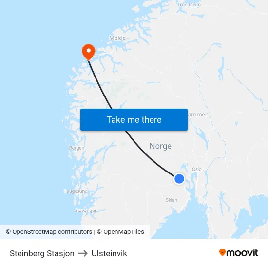 Steinberg Stasjon to Ulsteinvik map