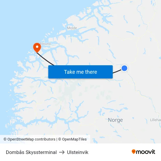 Dombås Skyssterminal to Ulsteinvik map