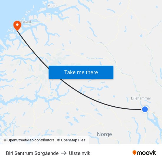 Biri Sentrum Sørgående to Ulsteinvik map