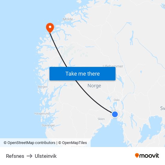 Refsnes to Ulsteinvik map