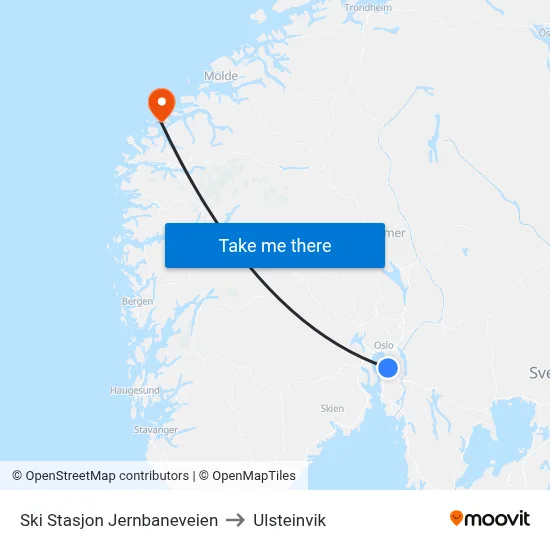 Ski Stasjon Jernbaneveien to Ulsteinvik map