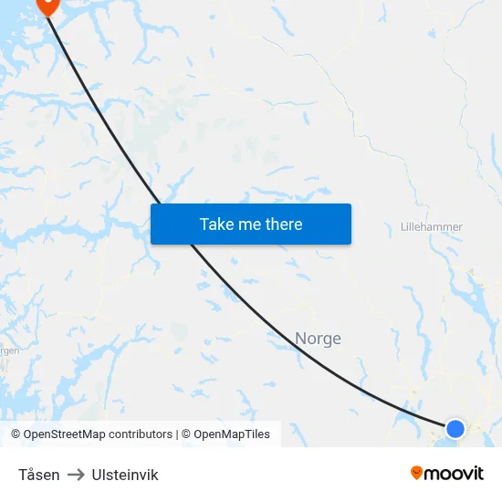 Tåsen to Ulsteinvik map
