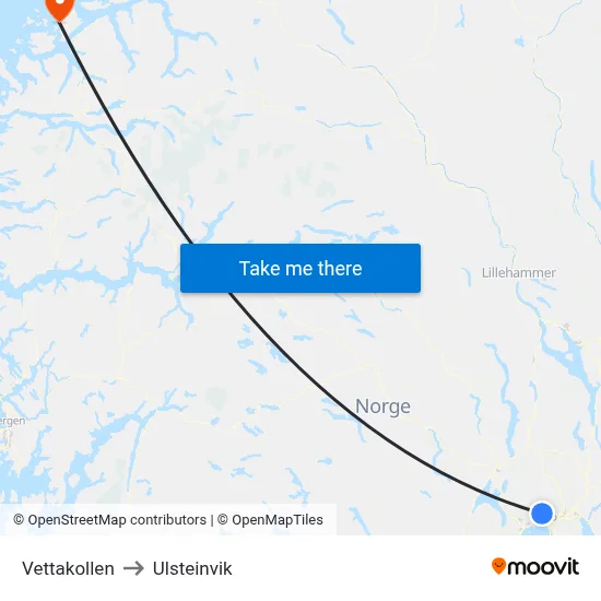 Vettakollen to Ulsteinvik map