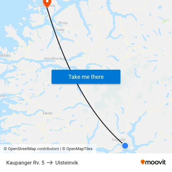 Kaupanger Rv. 5 to Ulsteinvik map