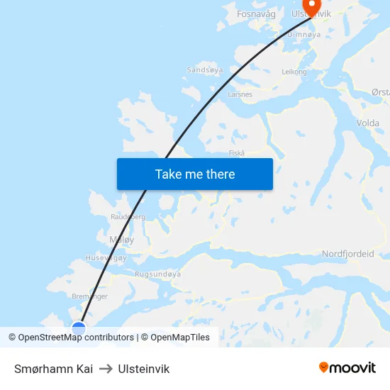 Smørhamn Kai to Ulsteinvik map